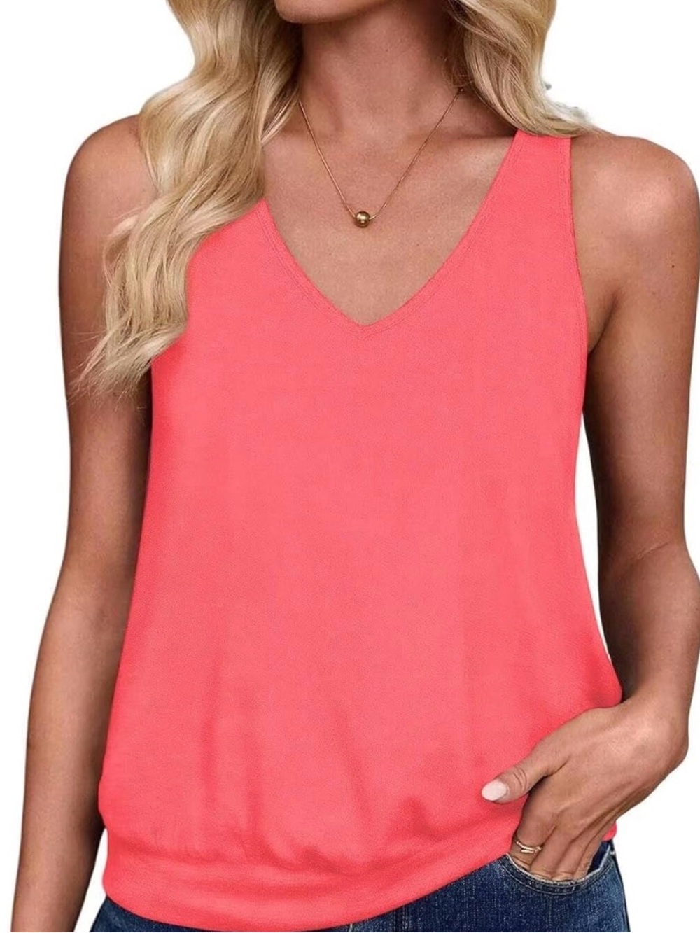 Women's V-Neck Coral Tank Top - Sleeveless Summer Staple